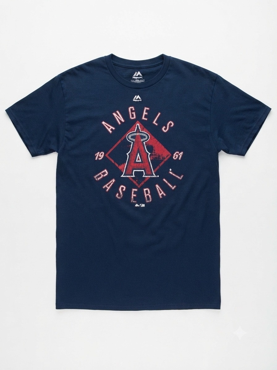 T-shirt MLB ANGELS Majestic M Bleu Marine 1961 Baseball