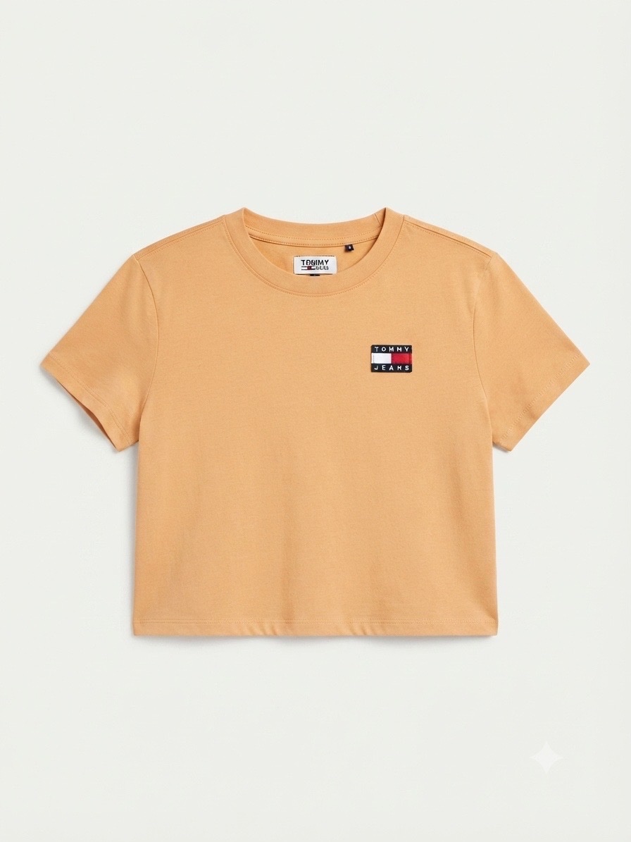 T-shirt Femme TOMMY JEANS M Crop Top Pêche Logo Brodé