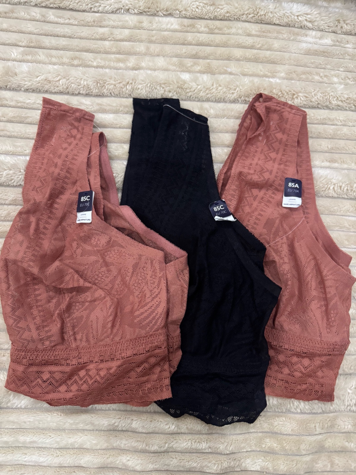 Lot de brassières en dentelle sans couture (rose & noir)