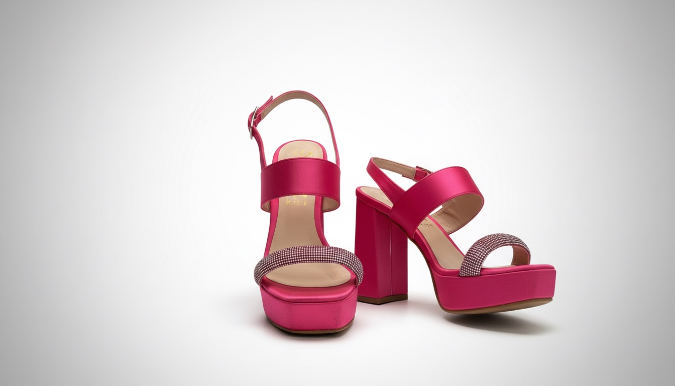 Sandales à talons hauts fuchsia satinées avec strass – Pointure 38