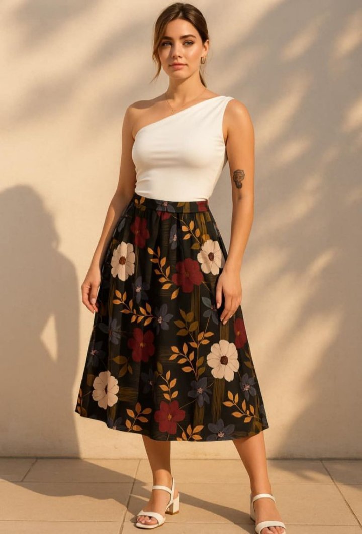 Jupe satiné fleurie taille 40 