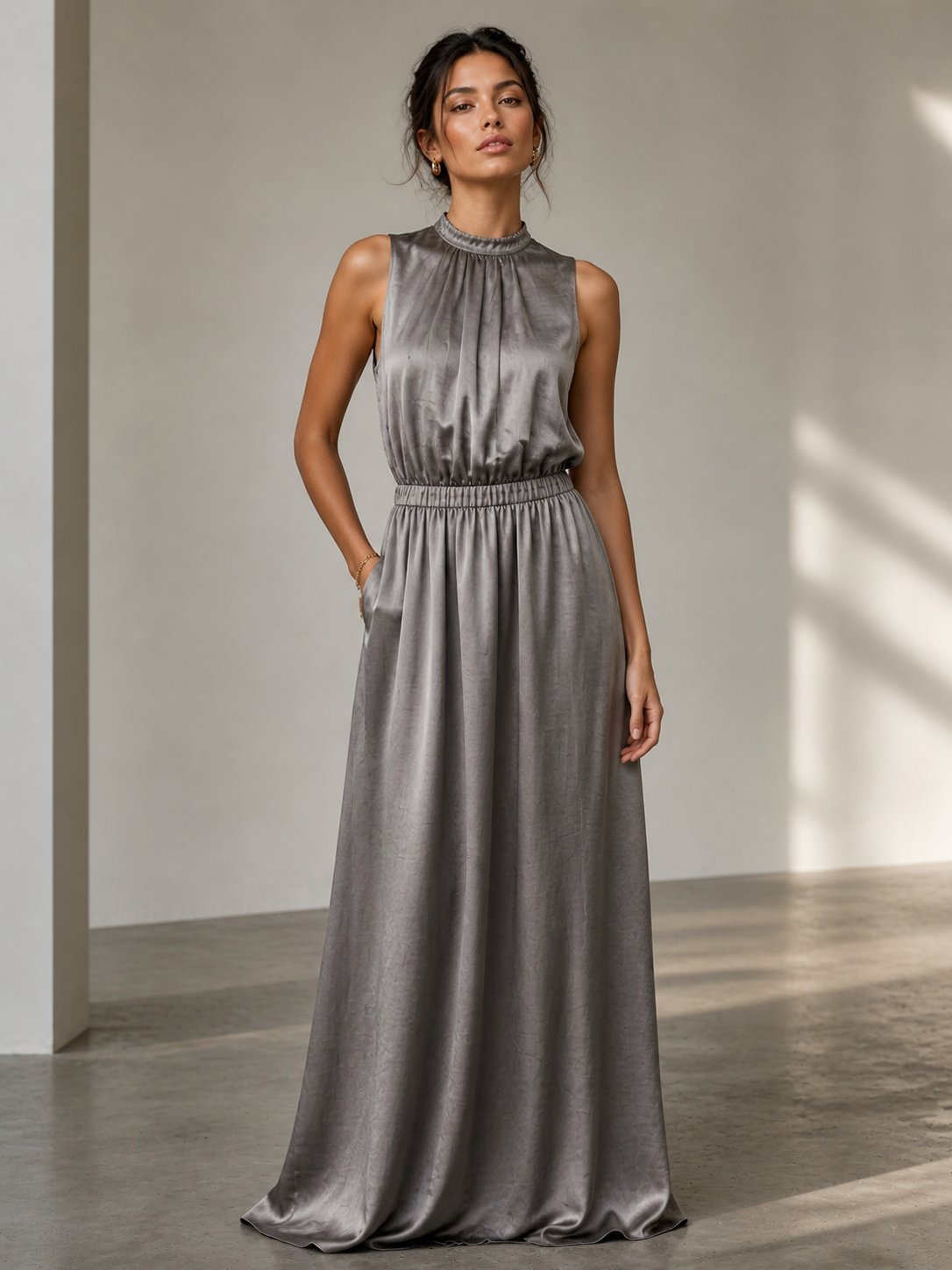 Robe Mango en satin maxi avec strass sur col et tour de taille