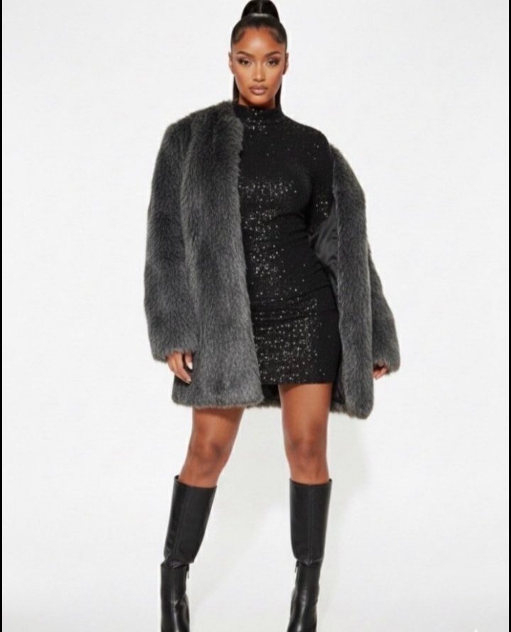 Manteau gris en fourrure taille xl