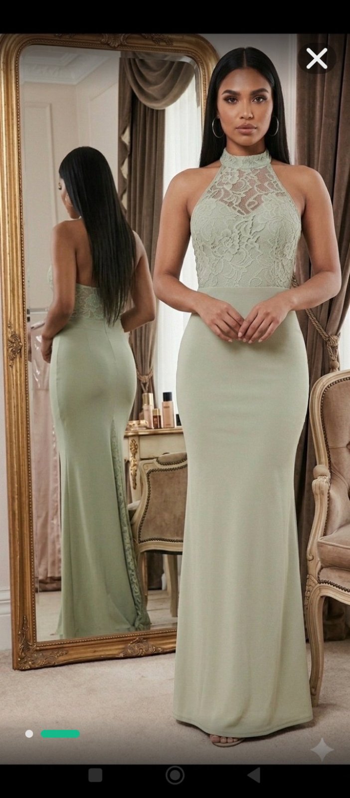 Robe maxi kaki avec dentelle raffiné 💞❤️