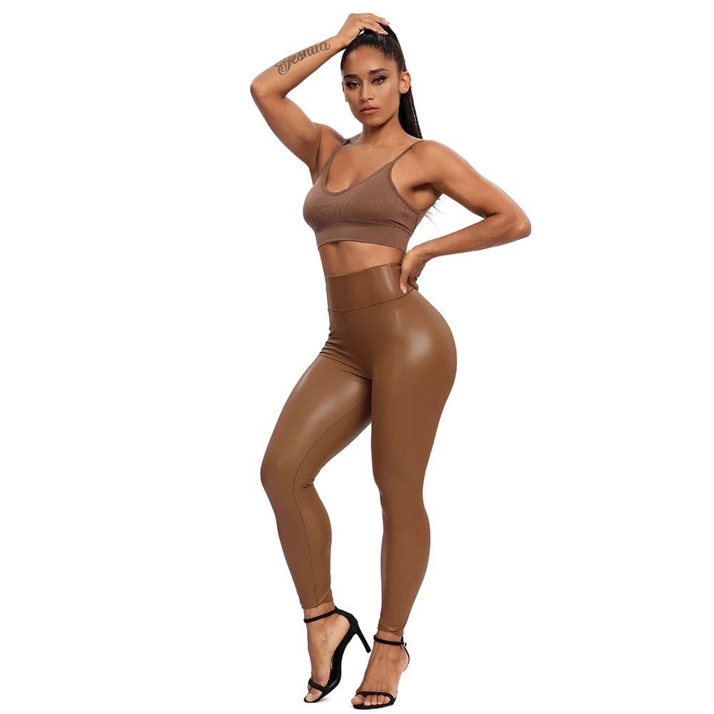 Legging en similicuir marron 