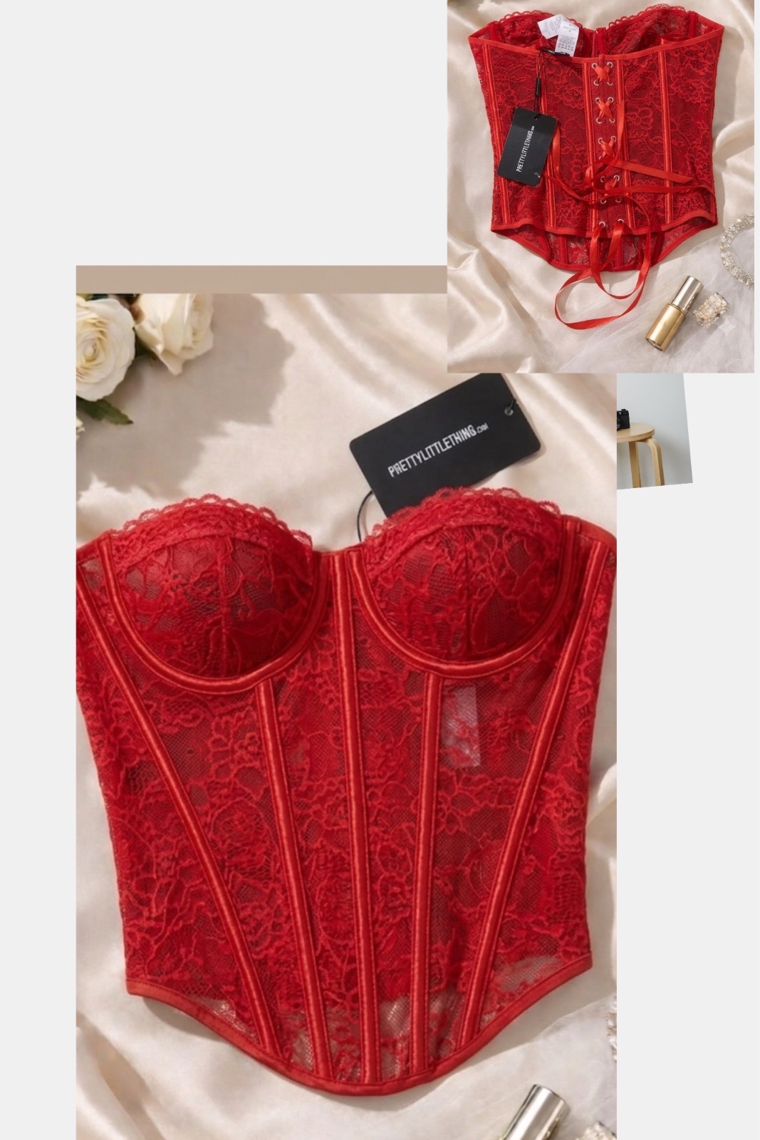 Sublime corset rouge en dentelle PrettyLittleThing associe un dos lacé ultra glamour à une coupe structurée pour sublimer la silhouette avec audace. ❤️✨