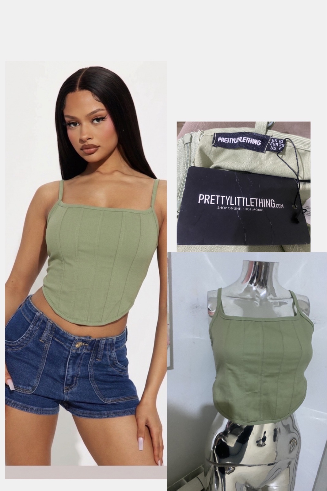 Haut style corset couleur vert sauge avec surpiqûres structurées. 💚