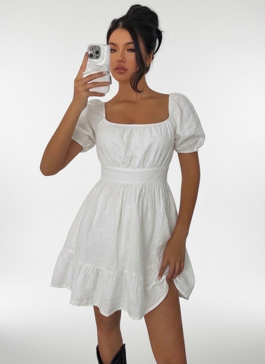 Robe blanche chic style boohoo 🤍dos avec noeud papillin