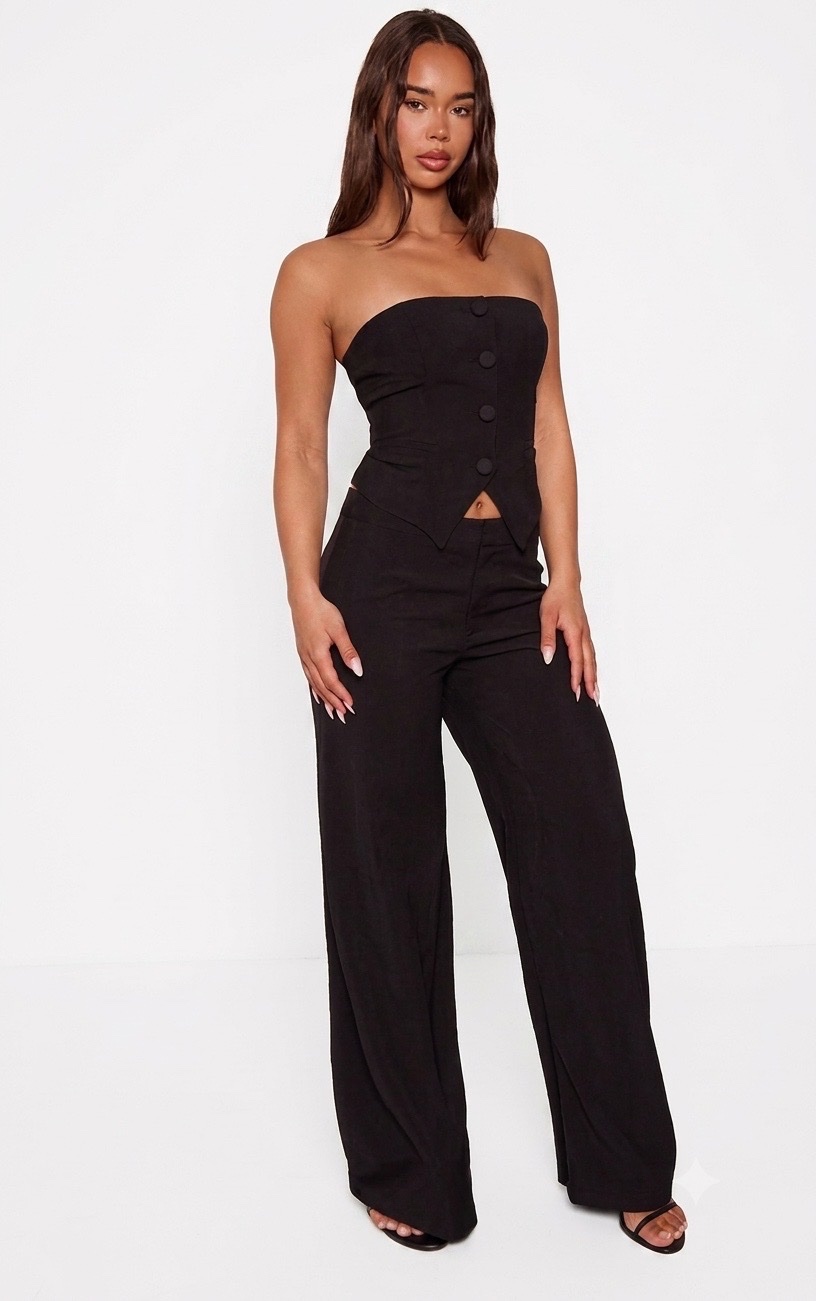 ✨ Ensemble Pantalon Prettylittlething& Top Bustier Noir Chic ✨