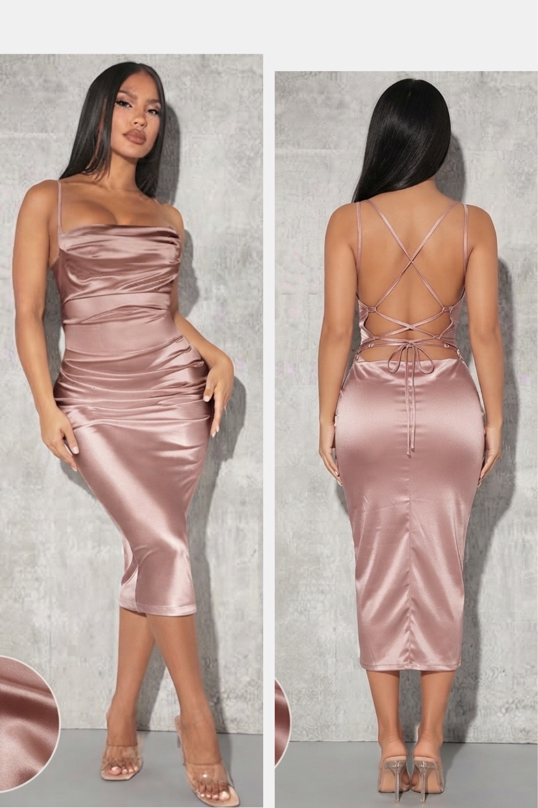 Robe satinée Shein avec fermeture à lacets 💓💓❤️