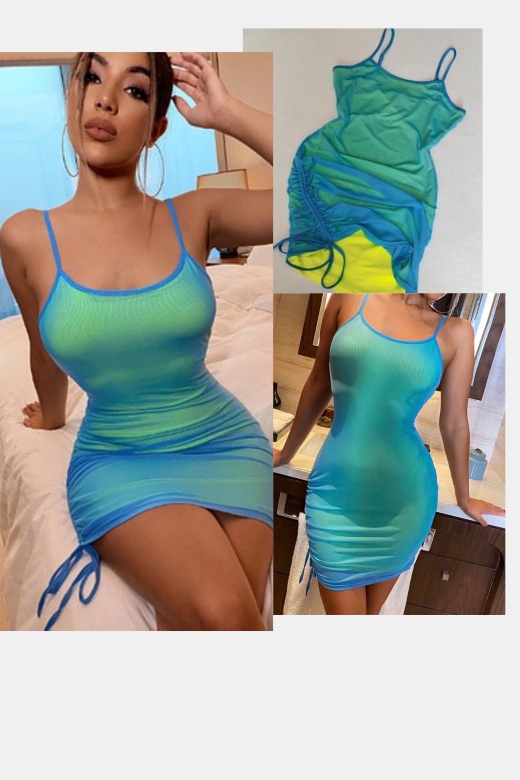 Shein mesh ruched dress💛🩵