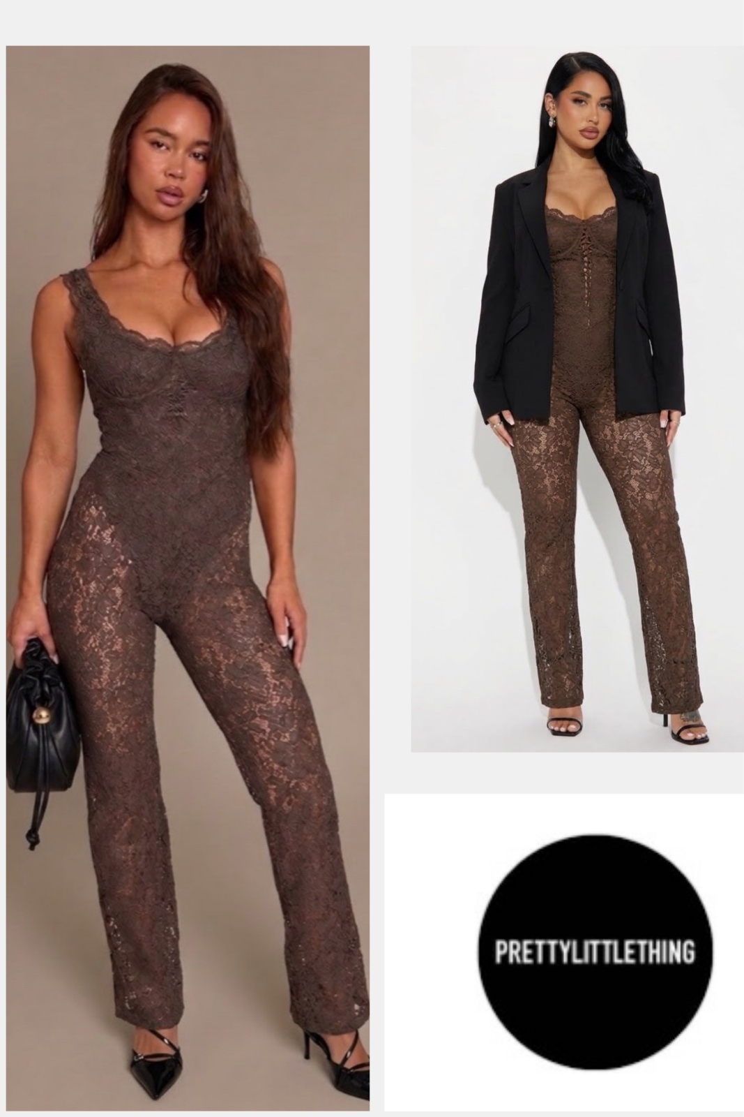 Superbe combi-pantalon dentelle PrettyLittleThing marron glacé 🌰