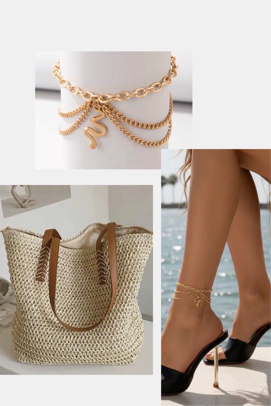 Grand sac de plage en rophia et rotin tissé à la main ⛱️🏝️avec bracelet cheville offert 🐍🐍