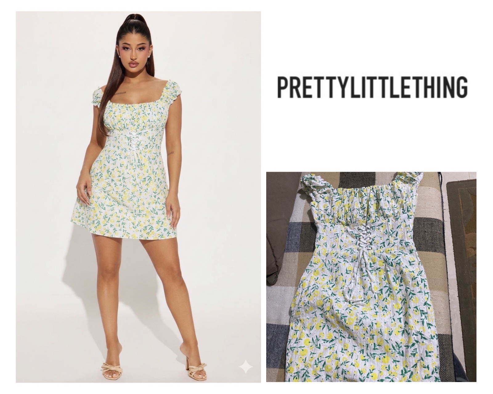Une robe d'été blanche à motif citron avec un élégant corsage lacé. 🍋👗