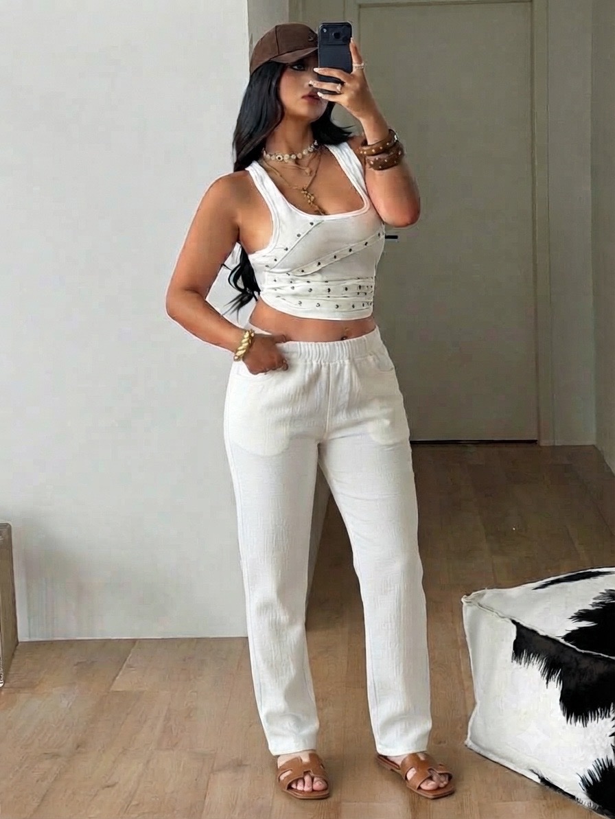 Pantalon blanc 100%coton ❤️❤️avec un crop top offert 