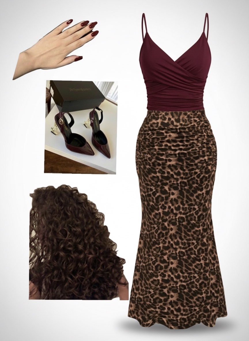 Ensemble SHEIN Jupe Léopard & Top Caché-Cœur