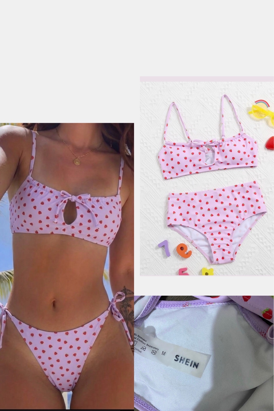 Bikini lilas à motif fraises 🍓✨Avec cache maillot offert