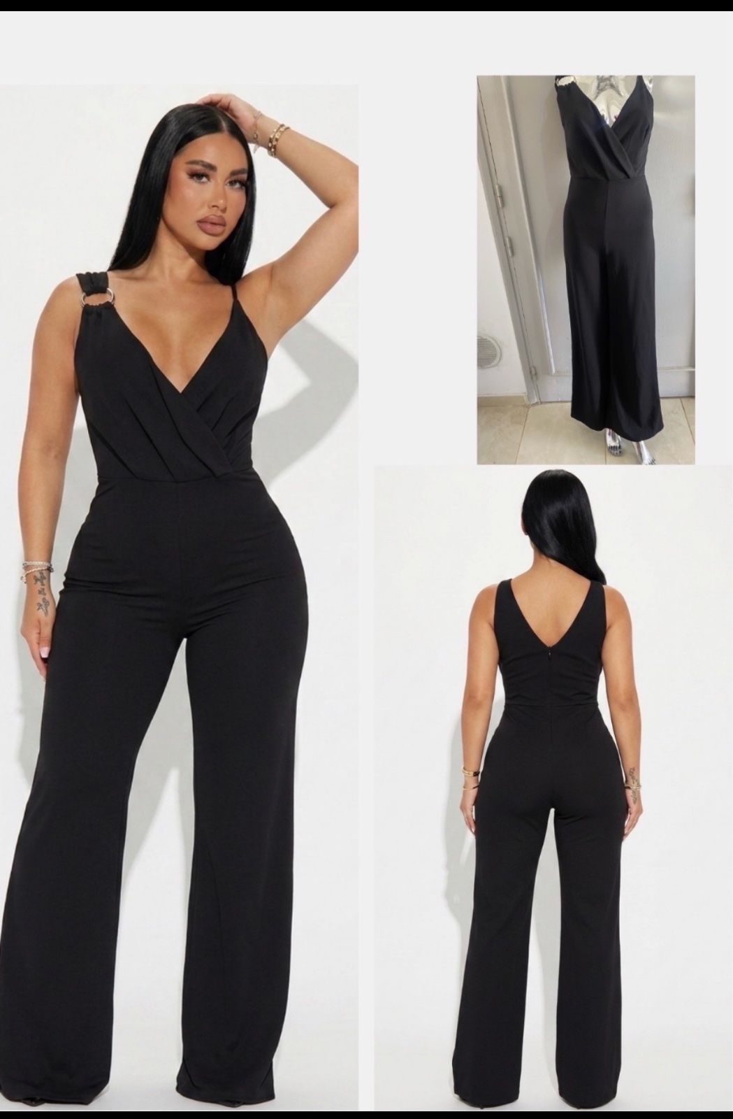 Combinaison noire stretch wide legs avec detail anneau sur les manches 🔥⚫️🖤