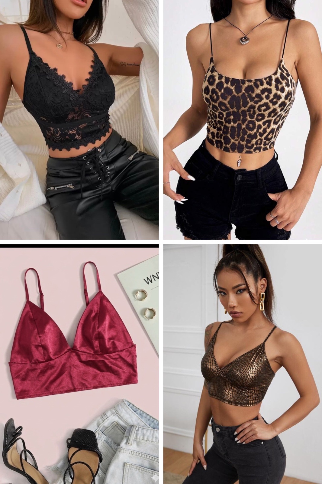 Lot 4 crop tops shein en excellent état presque neuf 💕🩵🤍🤎