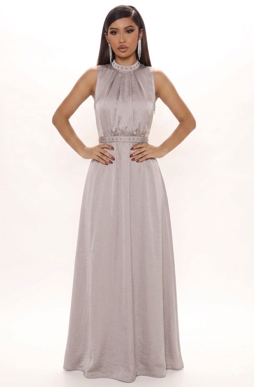 Mango Magnifique robe de soirée longue gris clair au fini satiné ! ✨👗