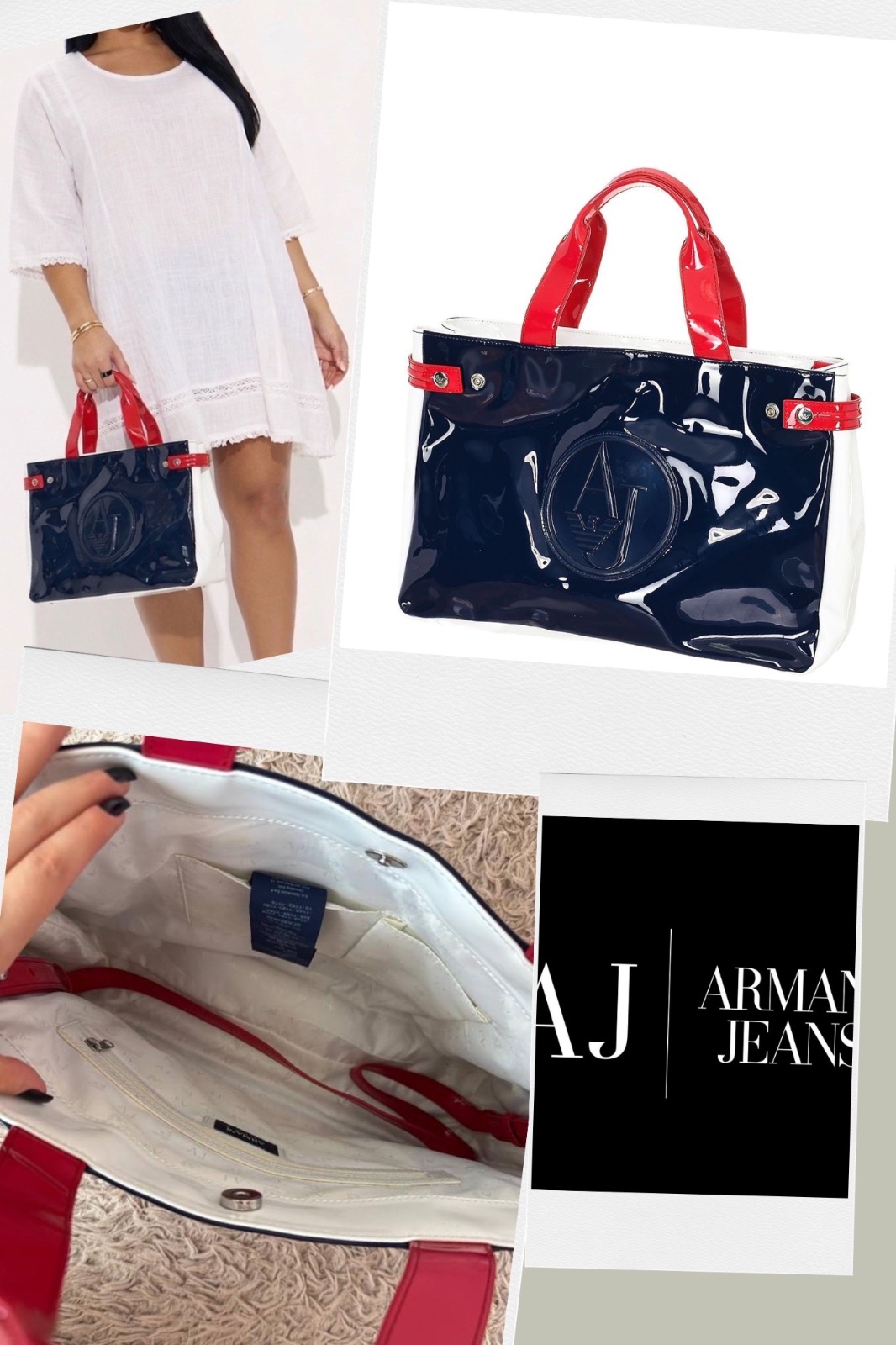 Cabas iconique Armani Jeans en vernis bicolore avec logo embossé, l'accessoire chic et intemporel. ✨👜