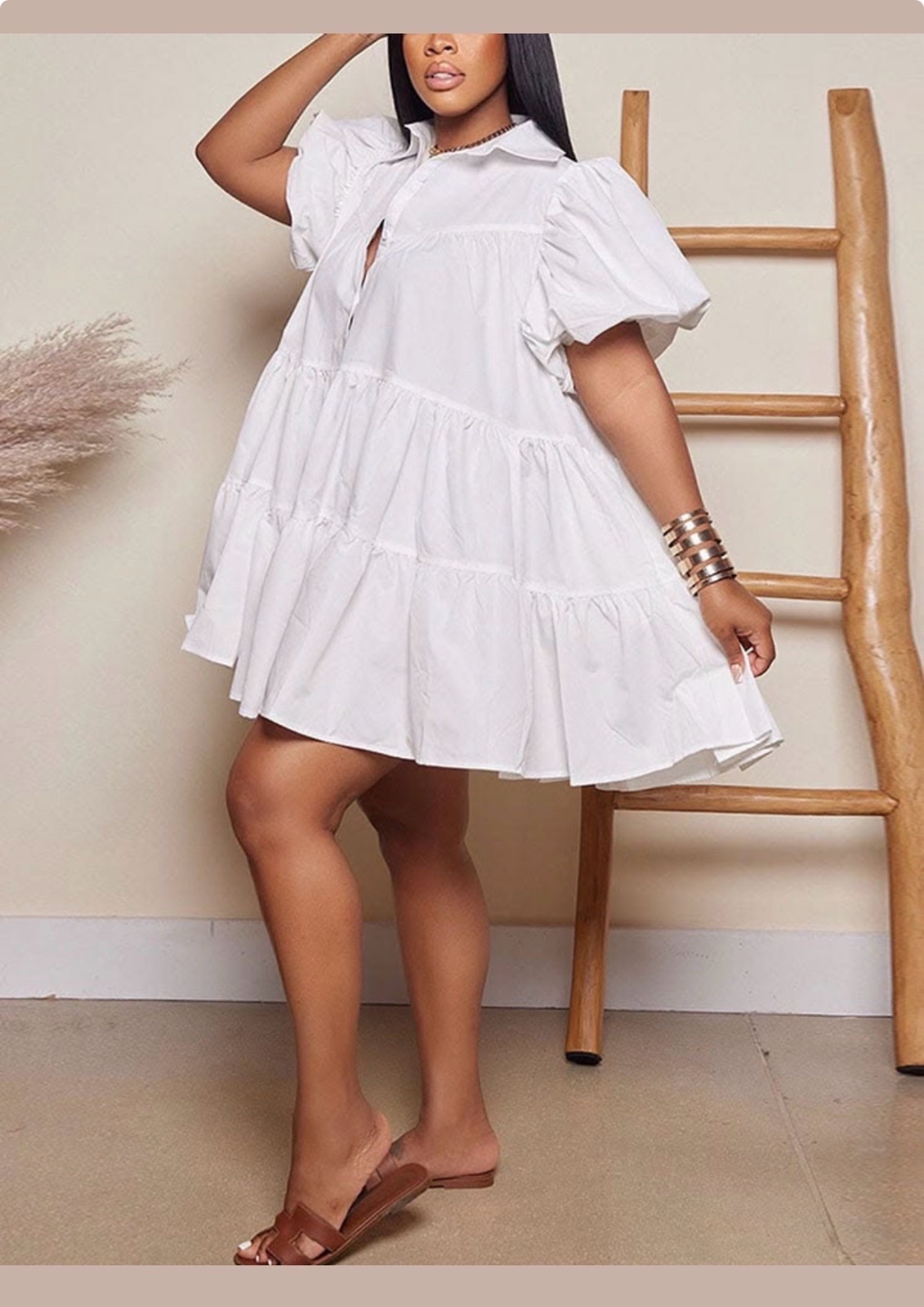 Robe boutonnée à manches bouffantes ❤️🤍🤍