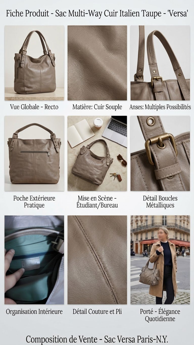 Jv sac de la marque REAL LEATHER / MADE IN ITALY" (Cuir véritable / Fabriqué en Italie)
