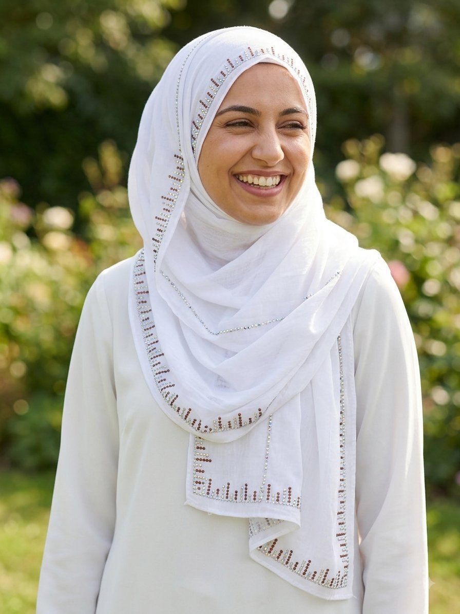  Foulard en Mousseline avec Strass 