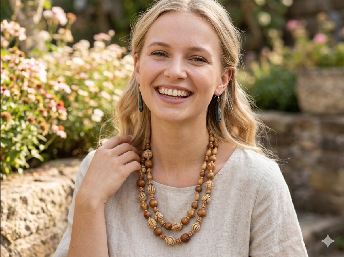 Collier et boucles en bois 