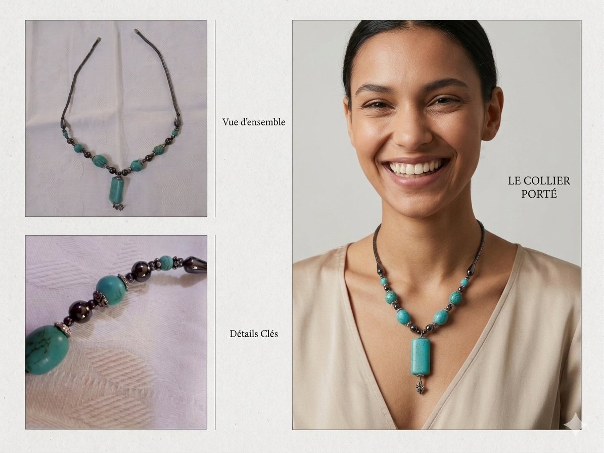 Magnifique collier en onyx et turquoise