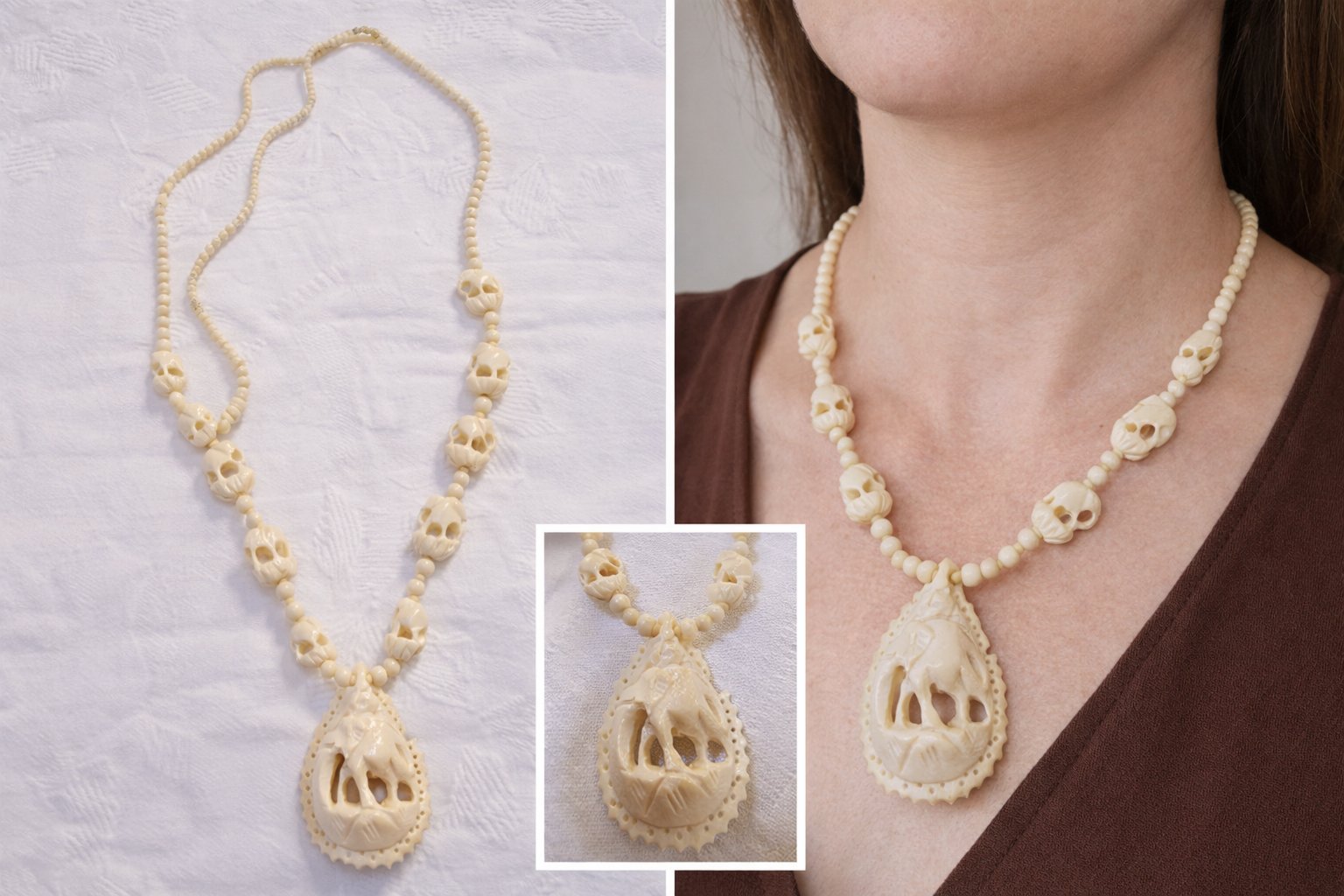 Magnifique collier en ivoire à 87 dt