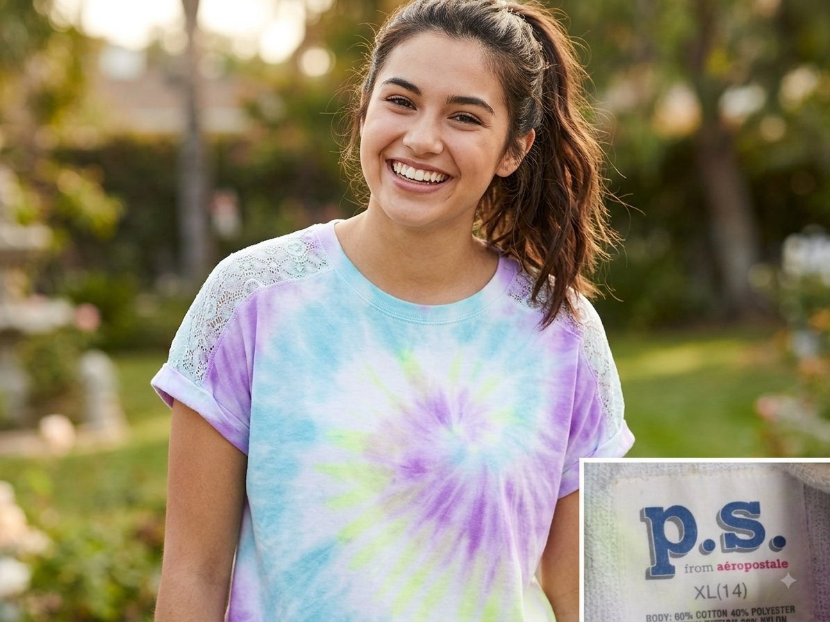 T-shirt crop top Tie-Dye & Dentelle – P.S. from Aéropostale (14 ans / XL)