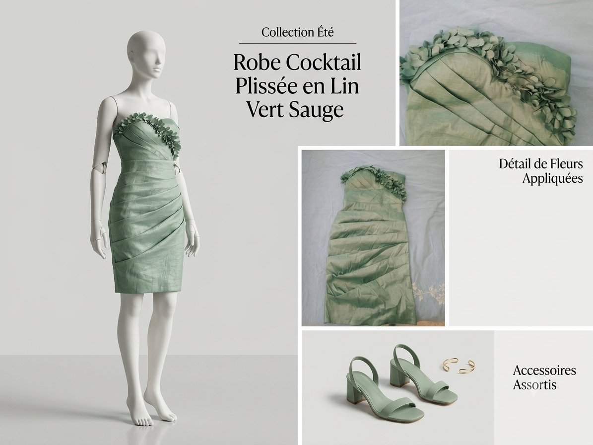 Robe Cocktail Vert Sauge taille S