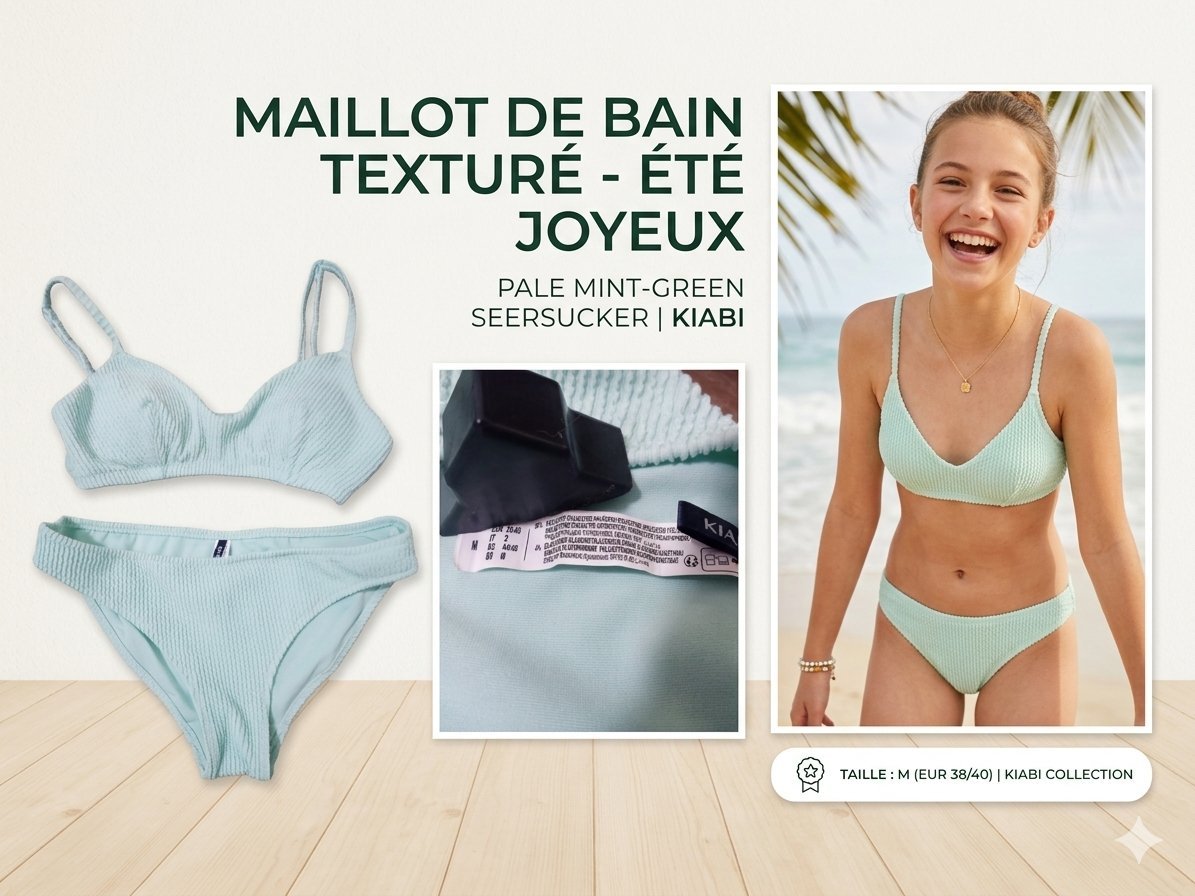 Très joli maillot vert d'eau taille M de la marque Kiabi 