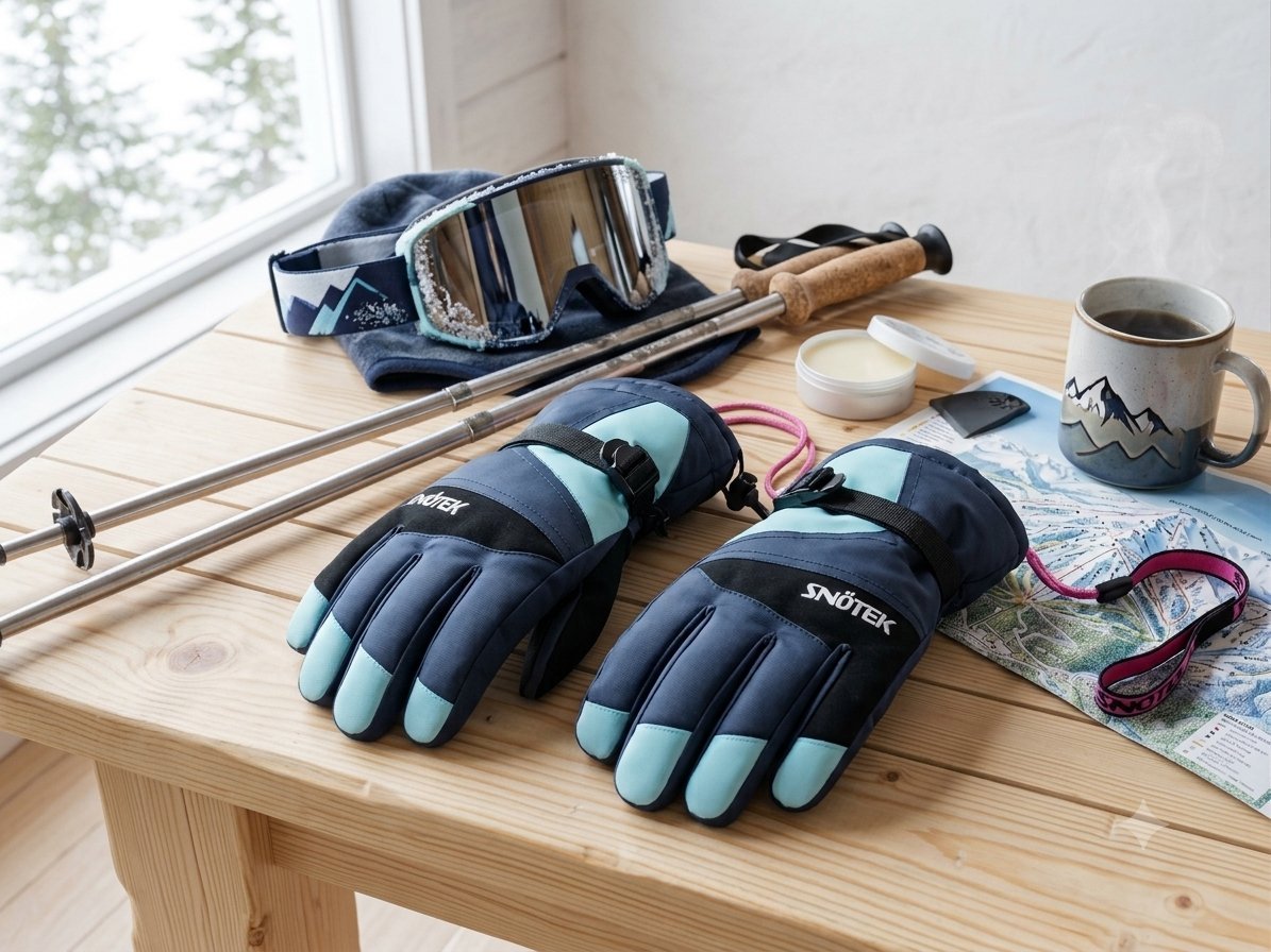 Gants de ski bleu marine et bleu clair de la marque "SNÖTEK".    