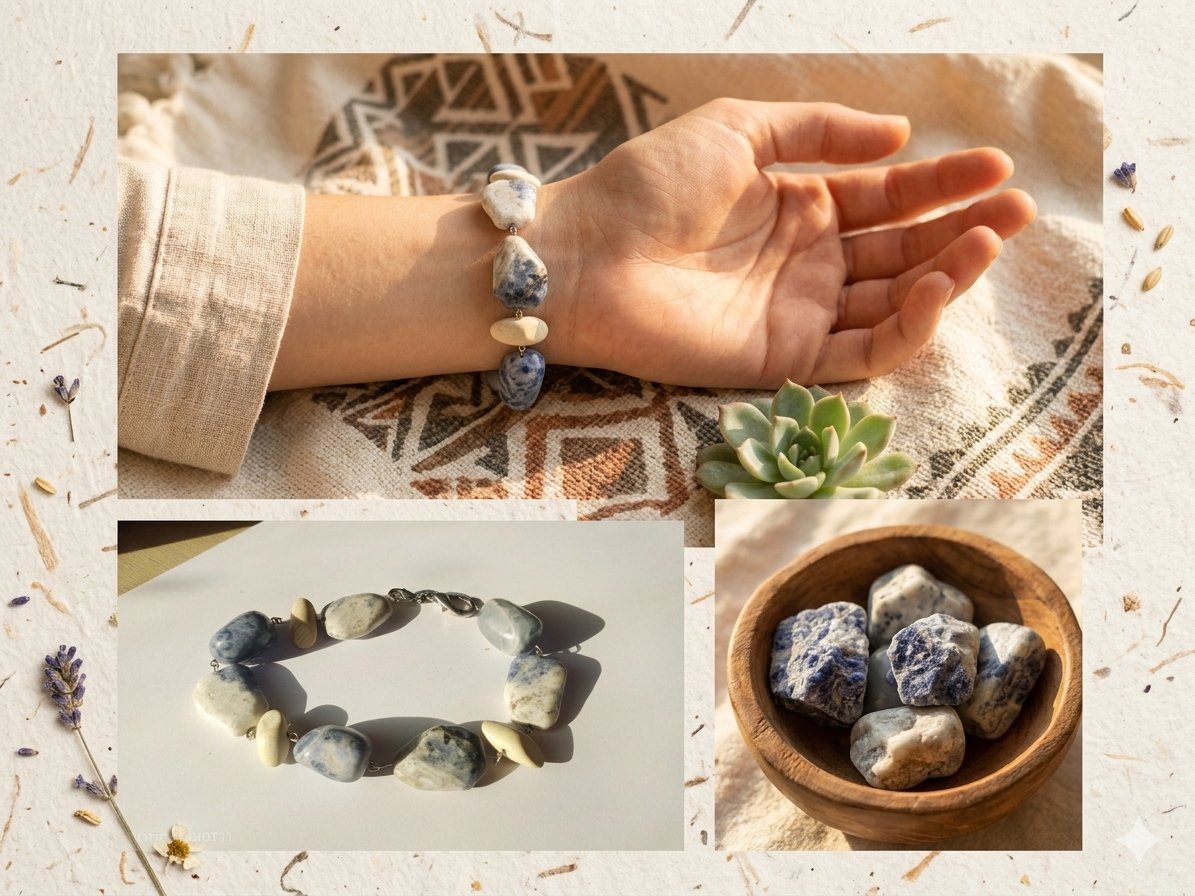 Bracelet composé de perles de sodalite.