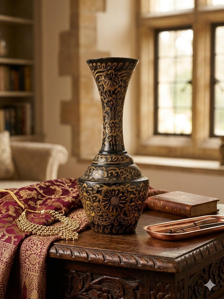 Vase indien en cuivre gravé à la main 