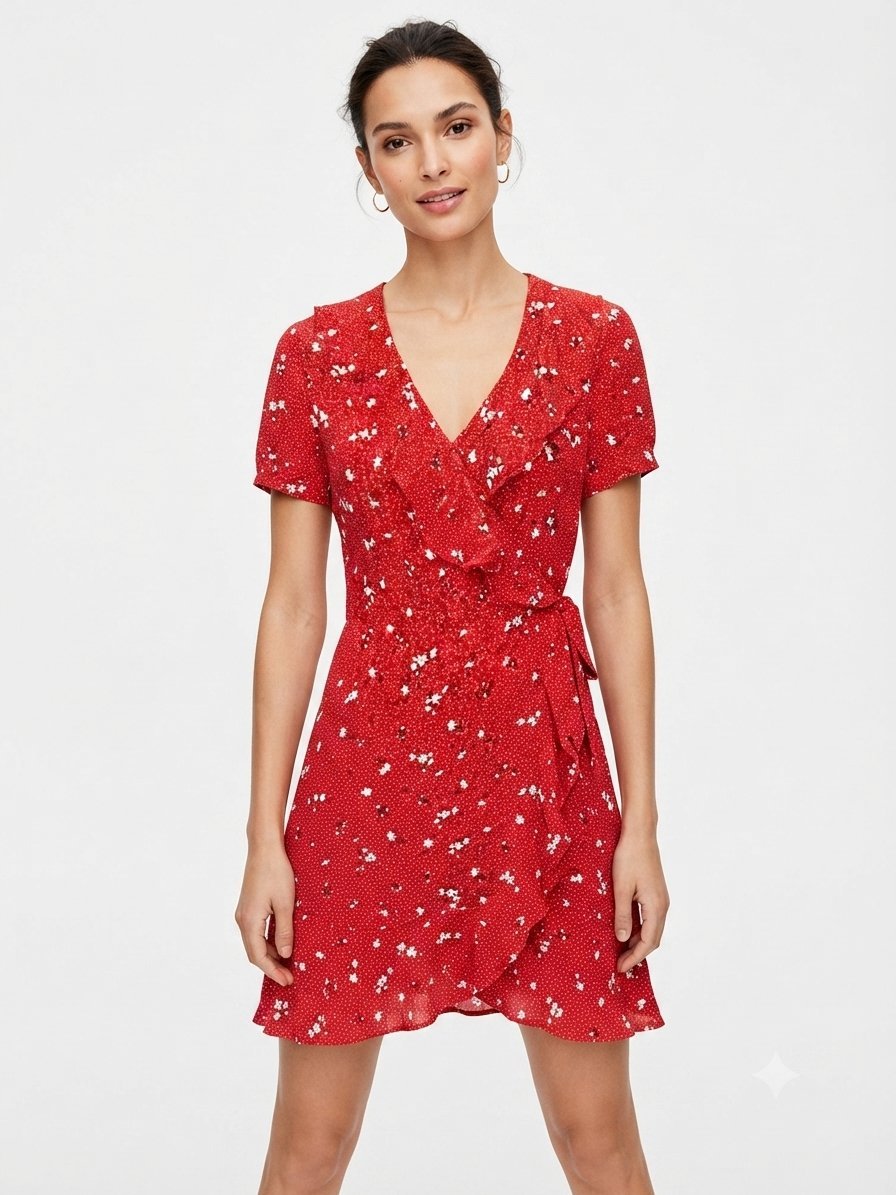 Robe rouge avec des petites fleurs en très bon état 