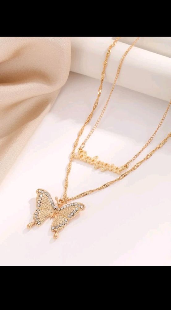 double collier papillon et écriture neuf 