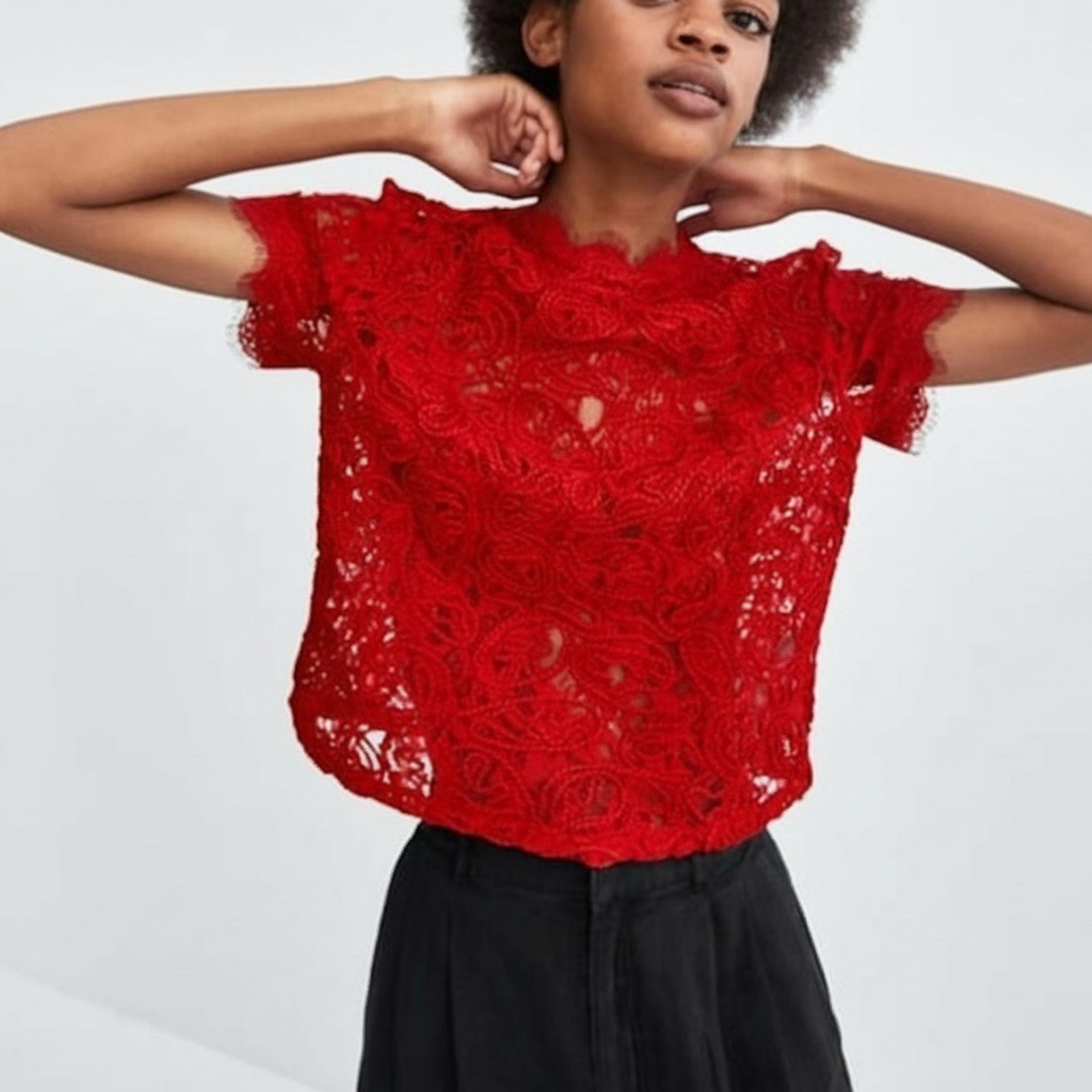 Top en dentelle rouge - Zara Trafaluc