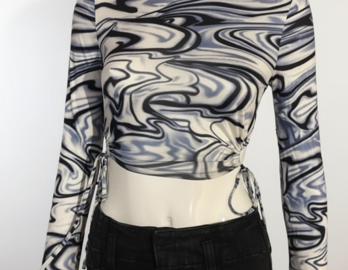 Pull crop top imprimé marbré tendance -Shein