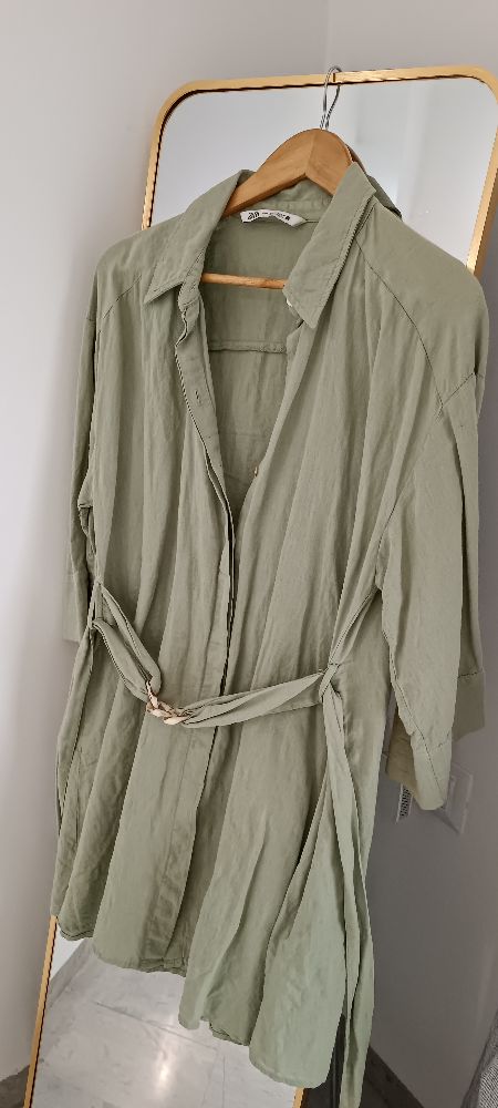 Robe chemise vert kaki en Lin 