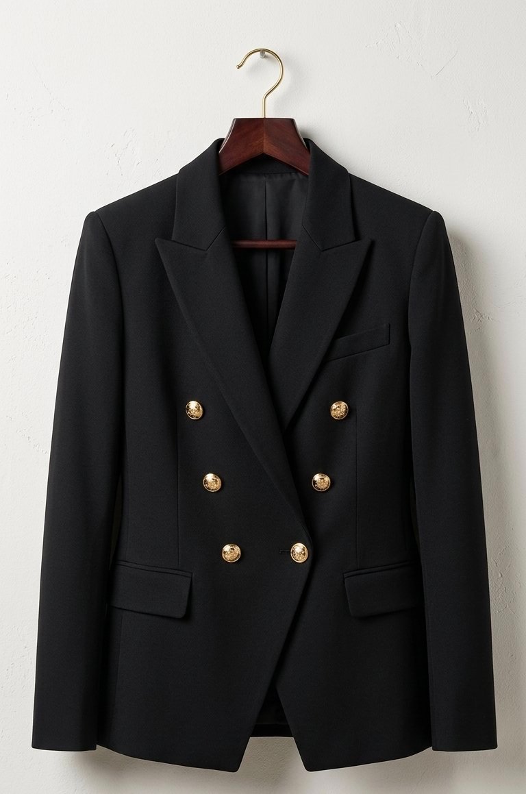بليزر أسود كلاسيكي بأزرار ذهبية (Blazer noir élégant)