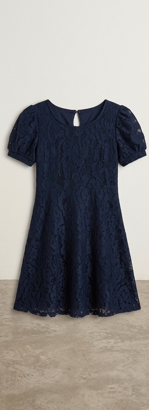 فستان ميني من الدانتيل الكحلي الفاخر (Robe courte en dentelle)