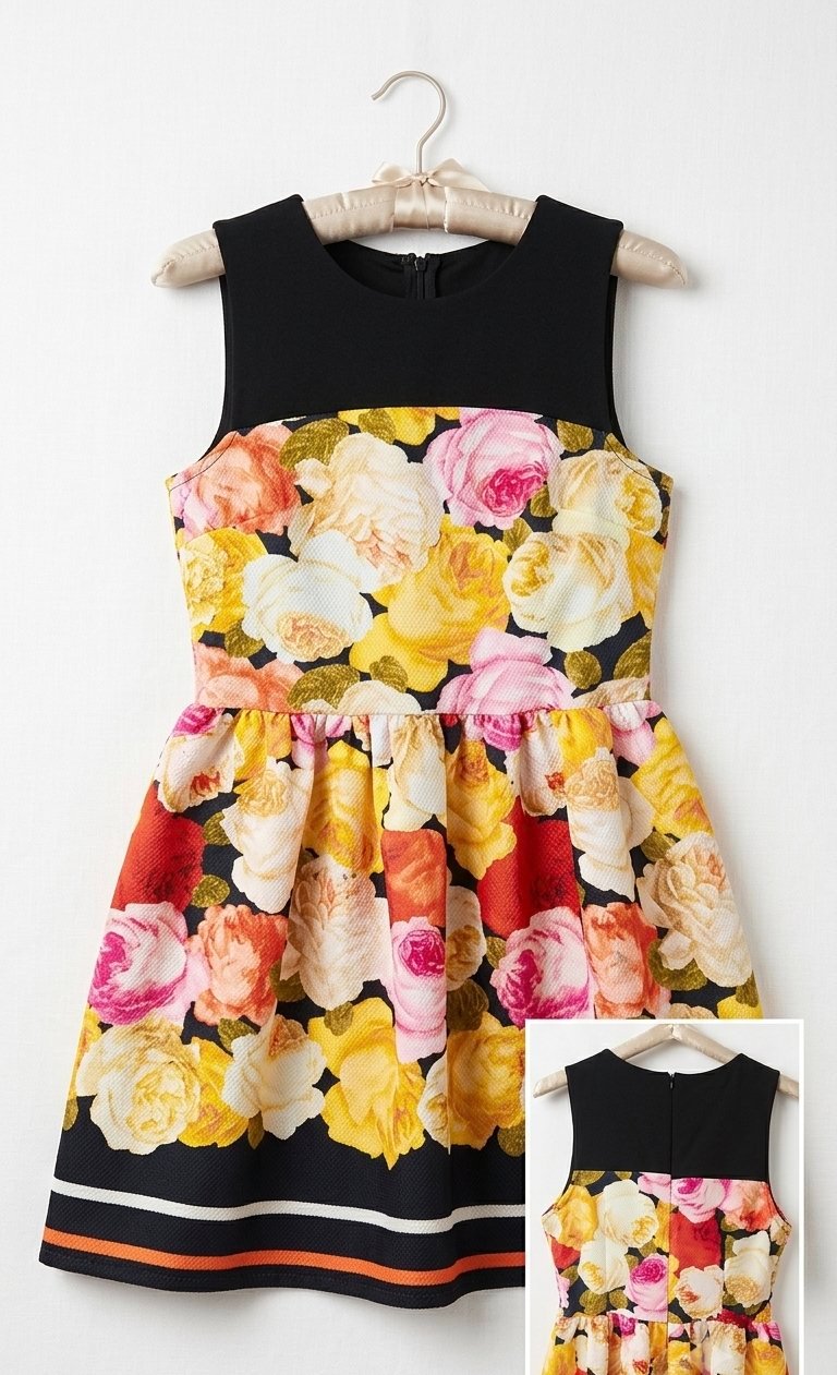 فستان بناتي أنيق بنقشة ورود زاهية (Robe florale élégante)