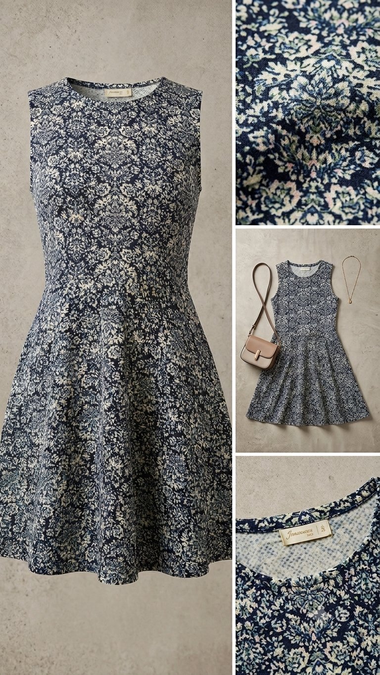 فستان صيفي قصير منقوش بقصة أي-لاين (Robe d'été fleurie)