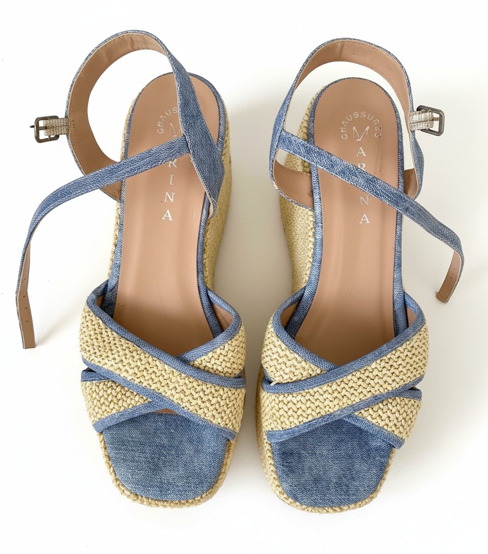 Sandales compensées effet denim