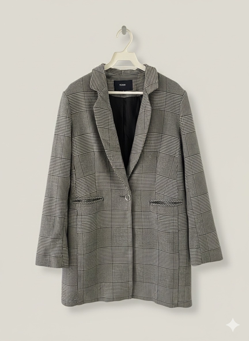 Blazer long à carreaux (Gris & Noir)