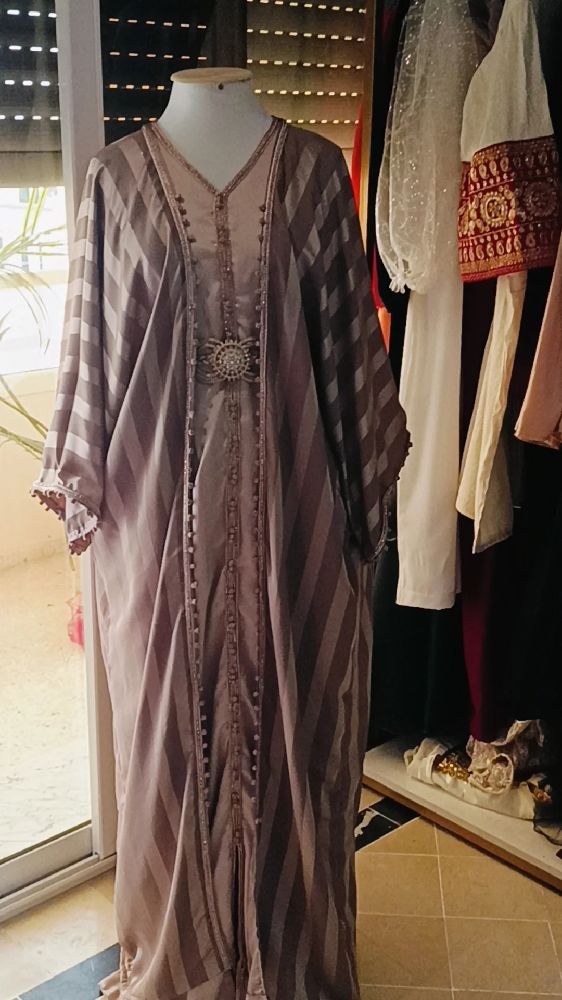 Caftan deux pièces robe manches longues et abeya avec ceinture cadeau 
