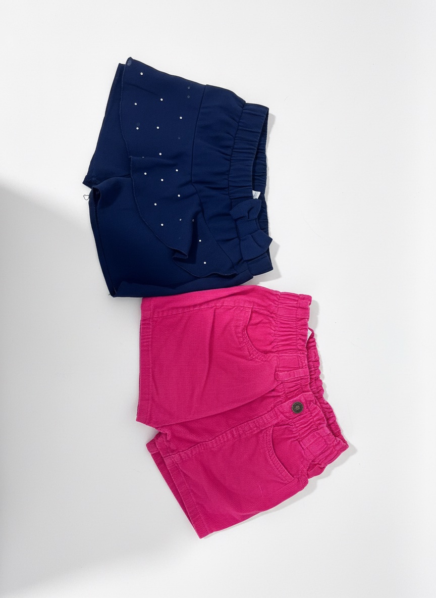 Short bleu et jupe rose